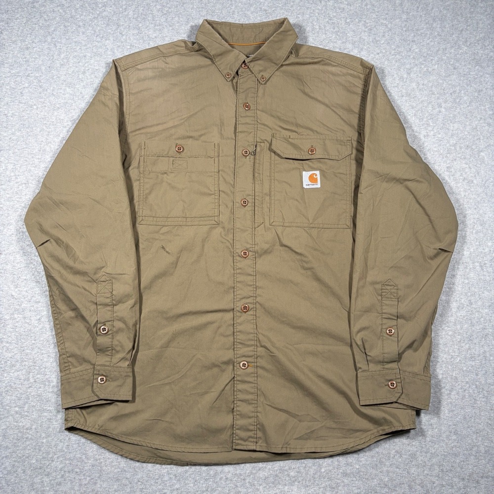Carhartt Force Button Up Shirt Mens Large Brown Relaxed Fit Long Sleeve Workwear